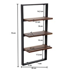 Wohnling Półka wisząca w stylu industrialnym 35 x 70 x 15cm / WL6.719