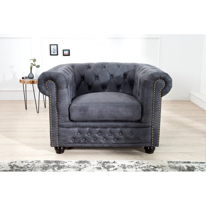 Invicta CHESTERFIELD Fotel antyczny szary 105cm / 37389 Invicta CHESTERFIELD Fotel antyczny szary 105cm / 37389