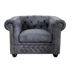 Invicta Fotel Chesterfield vintage szary 105cm / 37389