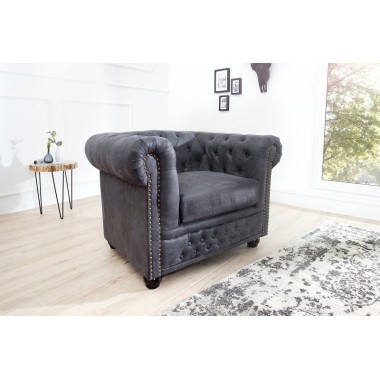 Invicta CHESTERFIELD Fotel antyczny szary 105cm / 37389