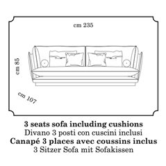 Włoska Sofa ALLURE tapicerowana 3 osobowa 235cm / ADORA