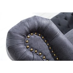 Invicta CHESTERFIELD Sofa 3 osobowa antyczny szary mikrofibra 200cm / 37391