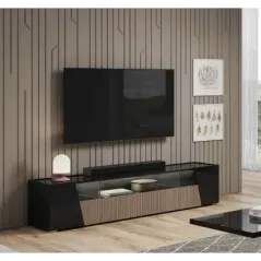 ETNA BLACK Włoska Szafka RTV z oświetleniem LED 209 x 46 x 47cm