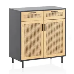 Wohnling Komoda VIENNA rattan czarne mango 80 x 86,5 x 40cm / WL6.830