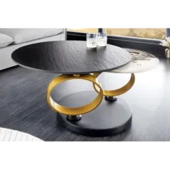 Invicta Stolik kawowy RINGS KERAMIK obrotowy złota rama / 44317