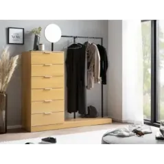 Wohnling Garderoba w optyce dębu 6 szuflad z lusterkiem 145cm / WL6.901