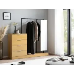 Wohnling Garderoba w optyce dębu 4 szuflady z lustrem 145cm / WL6.902