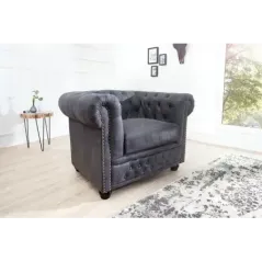 Invicta CHESTERFIELD Fotel antyczny szary 105cm / 37389