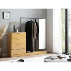 Wohnling Garderoba w optyce dębu 4 szuflady z lustrem 145cm / WL6.902