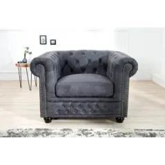 Invicta CHESTERFIELD Fotel antyczny szary 105cm / 37389