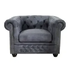 Invicta CHESTERFIELD Fotel antyczny szary 105cm / 37389