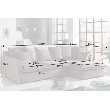 Invicta HEAVEN Sofa narożna prawostronna szary sztruks 255cm / 43445