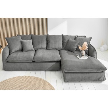 Invicta HEAVEN Sofa narożna prawostronna szary sztruks 255cm / 43445