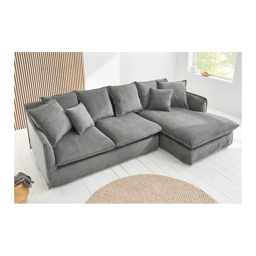 Invicta HEAVEN Sofa narożna prawostronna szary sztruks 255 cm / 43445