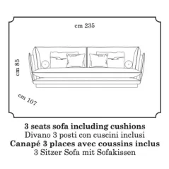 Włoska Sofa ALLURE tapicerowana 3 osobowa 235cm / ADORA