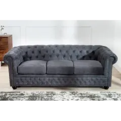 Invicta CHESTERFIELD Sofa 3 osobowa antyczny szary mikrofibra 200cm / 37391