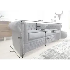 Invicta CHESTERFIELD Sofa 3 osobowa antyczny szary mikrofibra 200cm / 37391