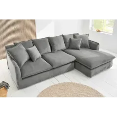 Invicta HEAVEN Sofa narożna prawostronna szary sztruks 255cm / 43445