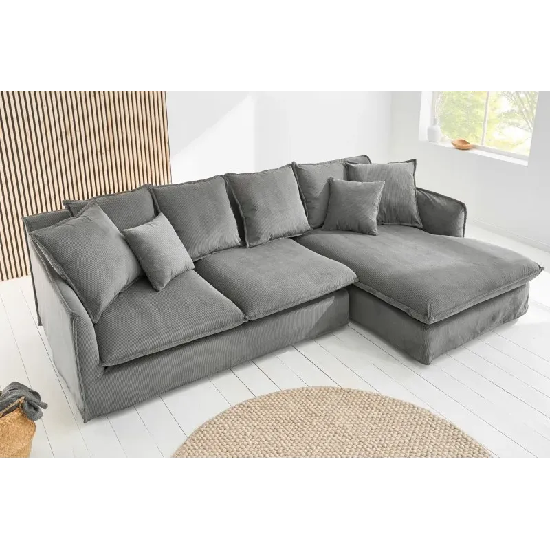 Invicta HEAVEN Sofa narożna prawostronna szary sztruks 255cm / 43445 Invicta HEAVEN Sofa narożna prawostronna szary sztruks 255cm / 43445