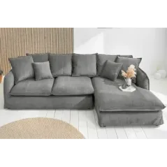 Invicta HEAVEN Sofa narożna prawostronna szary sztruks 255cm / 43445