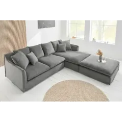 Invicta HEAVEN Sofa narożna prawostronna szary sztruks 255cm / 43445