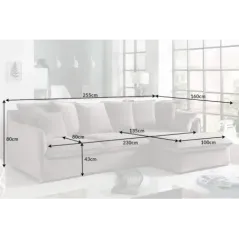 Invicta HEAVEN Sofa narożna prawostronna szary sztruks 255cm / 43445