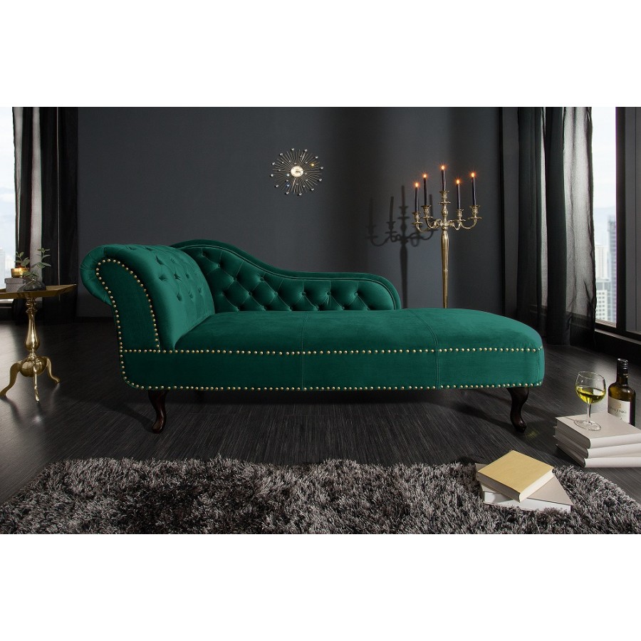 Invicta CHESTERFIELD Szezlong szmaragdowozielony aksamit 170 x 73 x 60cm / 39429