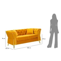 Sofa EMY musztardowa z poduszkami 162 x 83 x 76cm / 14282600DS