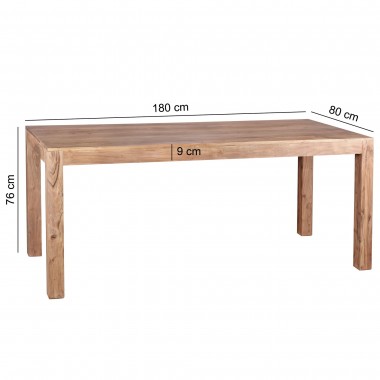 WOHNLING dining table solid wood Acacia 180 cm dining table wooden table Design kitchen table country style dark-brown
