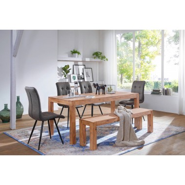 WOHNLING dining table solid wood Acacia 180 cm dining table wooden table Design kitchen table country style dark-brown