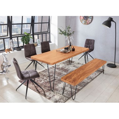 WOHNLING dining table solid wood Acacia 180 cm dining table wooden table Metal legs kitchen table Landhaus dark-brown