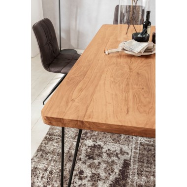 WOHNLING dining table solid wood Acacia 180 cm dining table wooden table Metal legs kitchen table Landhaus dark-brown