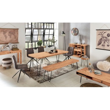 WOHNLING dining table solid wood Acacia 180 cm dining table wooden table Metal legs kitchen table Landhaus dark-brown