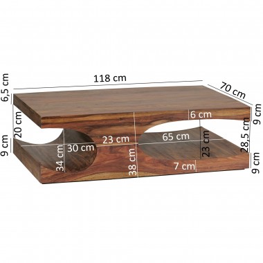 WOHNLING coffee table solid wood Sheesham 118 cm wide dining room table design dark brown country style table