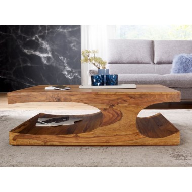 WOHNLING coffee table solid wood Sheesham 118 cm wide dining room table design dark brown country style table
