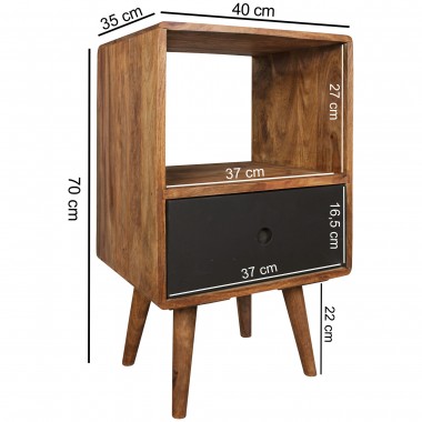 WOHNLING retro nightstand REPA / Sheesham-wood nightstand with drawer dark brown / black Design Nightstand 40 x 35 x 70 cm | Lar