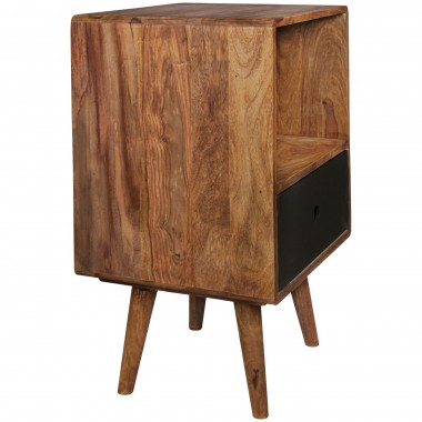 WOHNLING retro nightstand REPA / Sheesham-wood nightstand with drawer dark brown / black Design Nightstand 40 x 35 x 70 cm | Lar