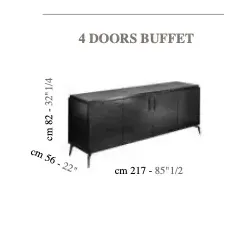 MERIDIANA Włoski Bufet 4 drzwiowy ze szkłem 214cm / Adora