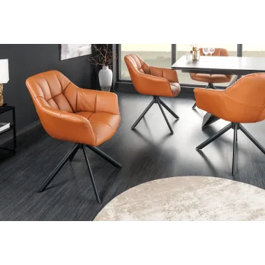 Invicta Fotel obrotowy Papillon koniakowy imitacja skóry 180° / 44596
