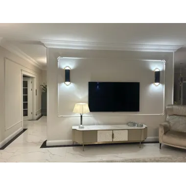 Livin Hill Szafka RTV STILIG szampańskie złoto biały marmur MDF 200cm / ST905
