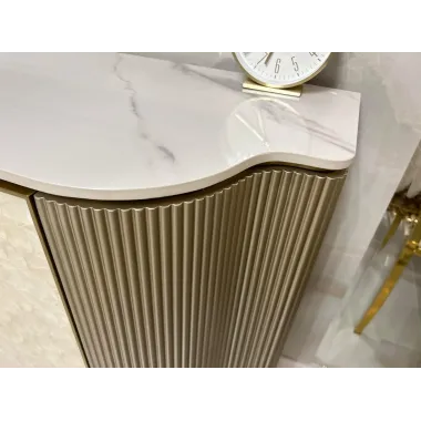 Livin Hill Szafka RTV STILIG szampańskie złoto biały marmur MDF 200cm / ST905