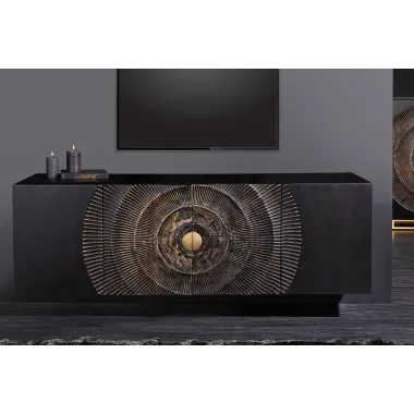 Invicta Komoda GOLDEN SUNSET czarne złoto z drewna mango 3D 177cm / 44525