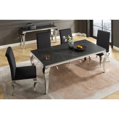 Invicta MODERN BAROCK Stół do jadalni optyka czarnego marmuru 180cm / 44366