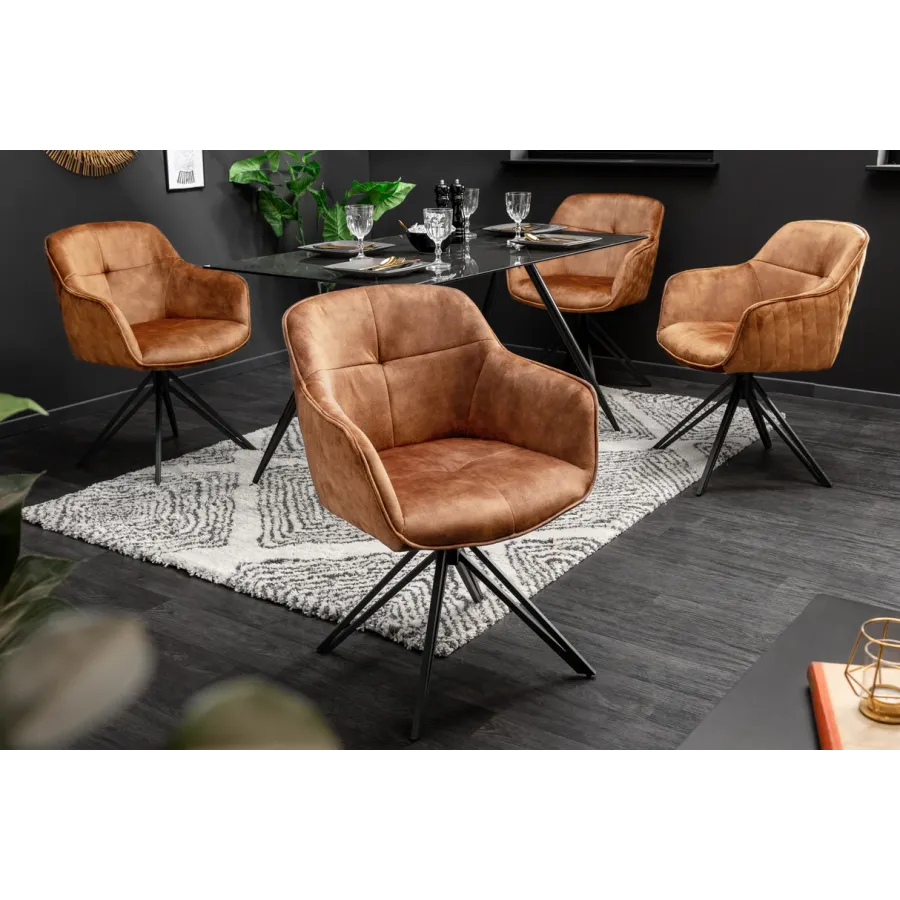 Invicta Krzesło EUPHORIA brązowy aksamitne obrotowe 180° / 40262 Invicta Krzesło EUPHORIA brązowy aksamitne obrotowe 180° / 40262