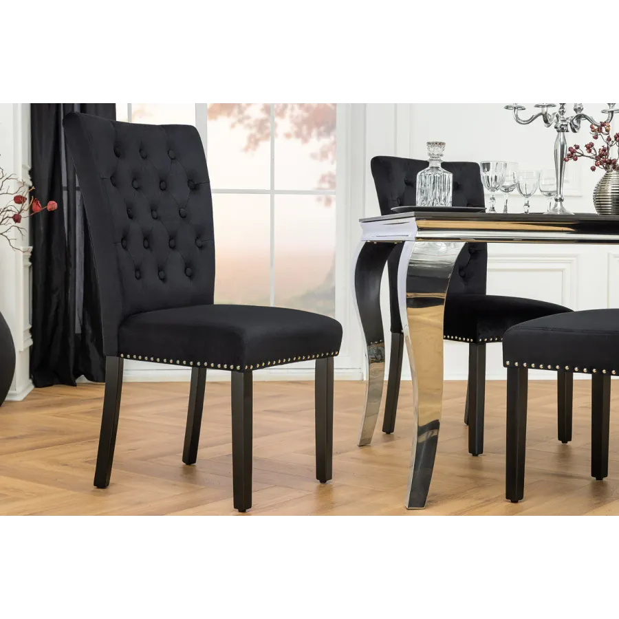 Invicta Krzesło CASTLE velvet black 46cm / 44590 Invicta Krzesło CASTLE velvet black 46cm / 44590