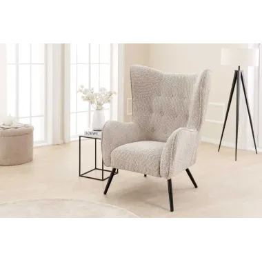 Invicta Fotel uszak AMSTERDAM bezowy bouclé 82cm / 44483
