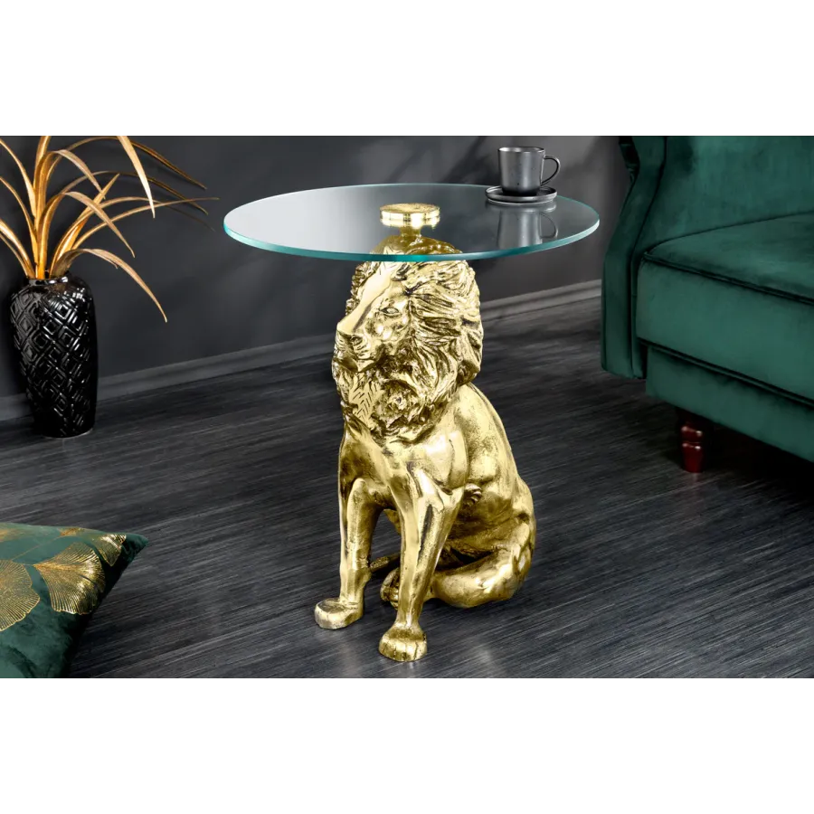 Invicta WILDLIFE LION Stolik kawowy antyczne złoto 45cm / 44827