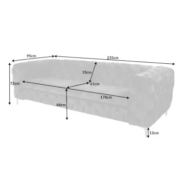 Invicta Chesterfield Sofa 3-osobowa MODERN BAROCK ciemnoszary aksamit 240cm / 41134