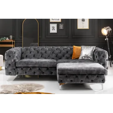 Invicta Chesterfield Sofa 3-osobowa MODERN BAROCK ciemnoszary aksamit 240cm / 41134