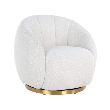 Krzesło wypoczynkowe obrotowe Jago biała boucle / szczotkowane złoto (Copenhagen 900 Bouclé White) - Richmond